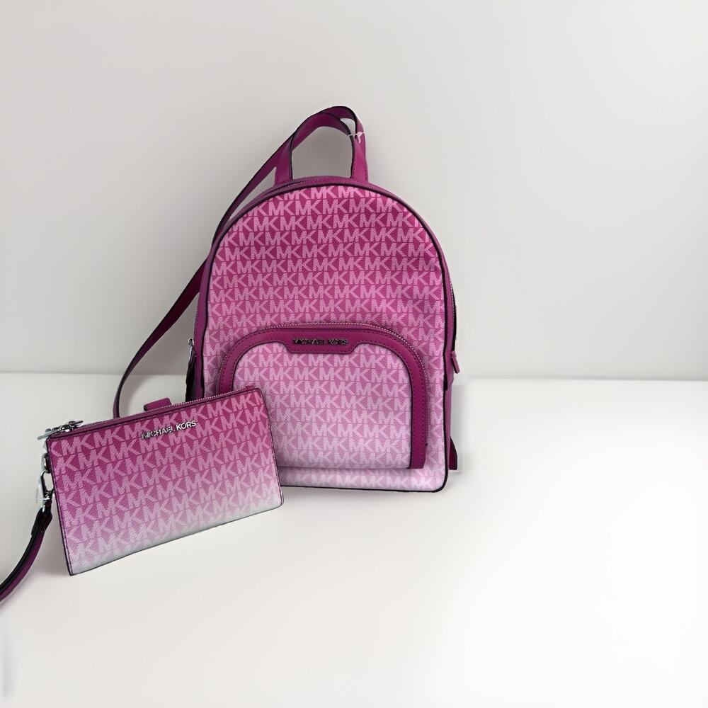 MK Set NWOT Jaycee Ombre Backpack & Jet Set Large Wristlet Dragonfruit Pink $766 - Picture 2 of 16